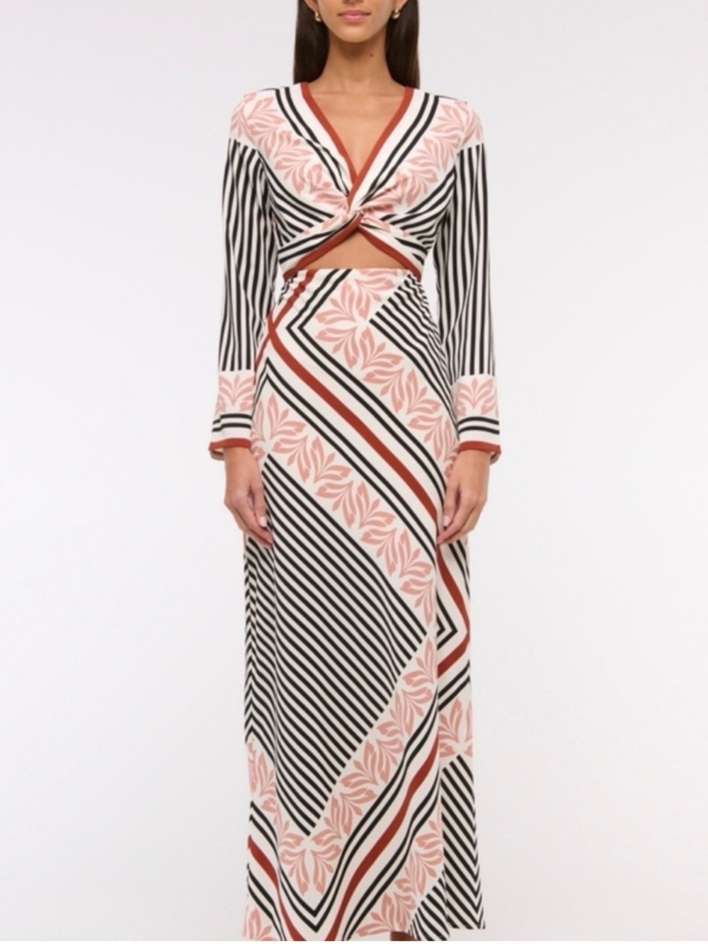 NWT Abercrombie & Fitch Black and Pink Geometric Long Sleeve Dress size XL